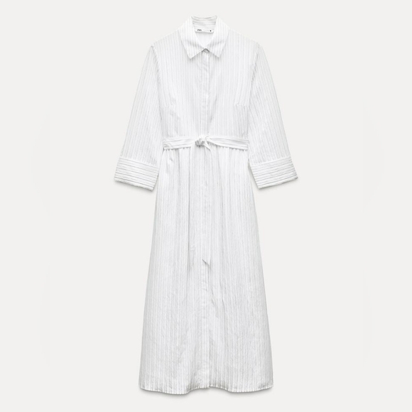 NWT Zara Chic White Striped Dress Size Medium - Picture 3 of 10